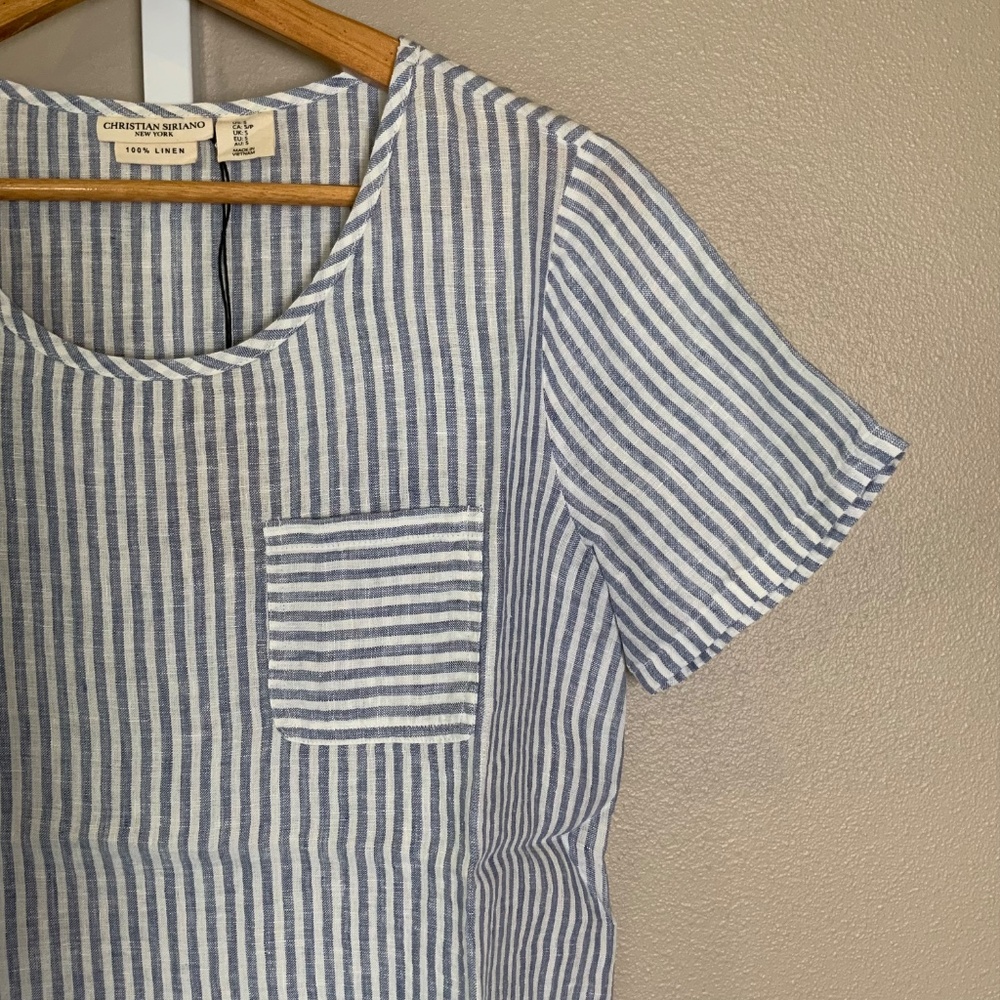 Christian Siriano Striped Short Sleeve Linen Top - Picture 6 of 16